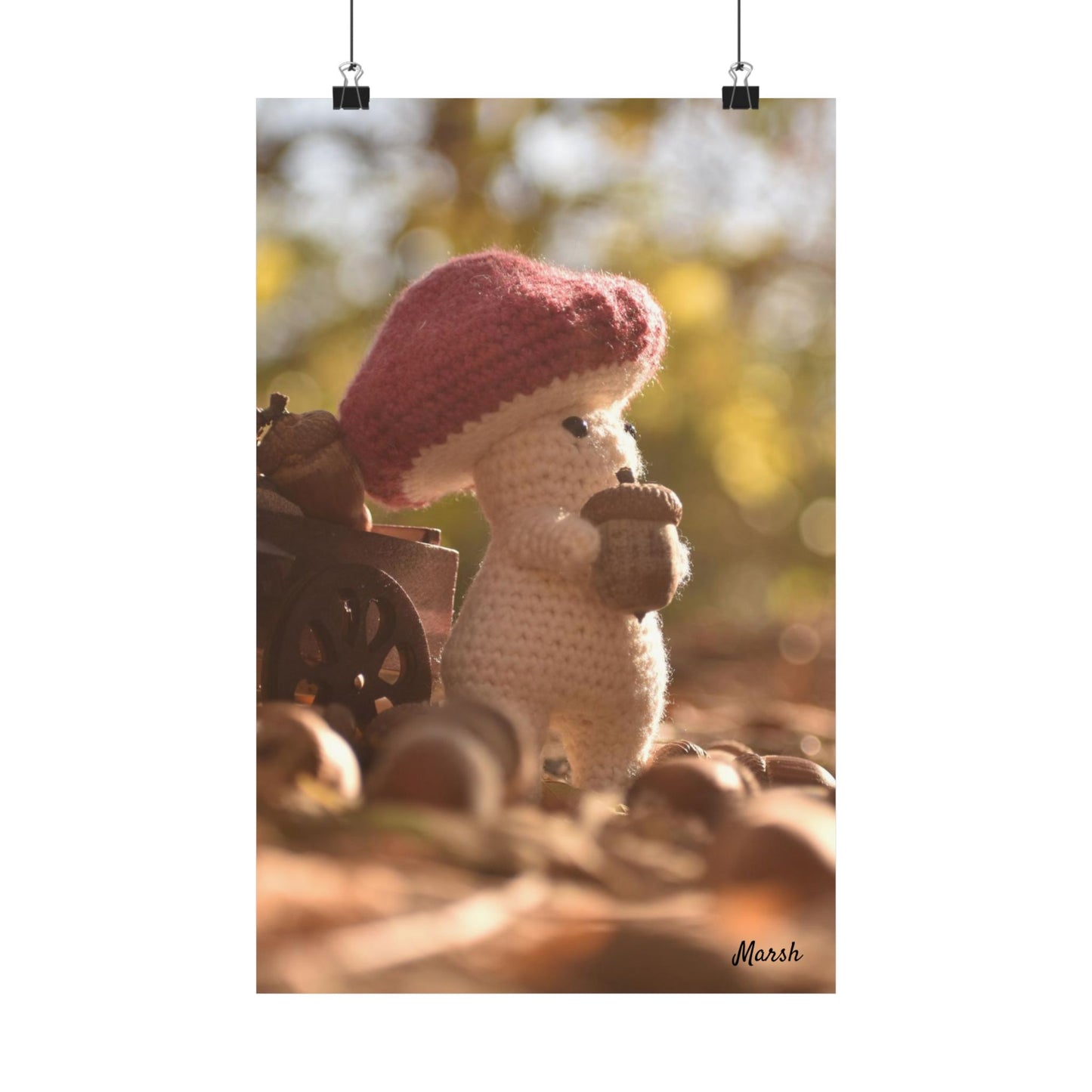 Nature's Treasure Woolyshroom Matte Vertical Poster - Cute Crochet Mushroom Decor for Cozy Spaces