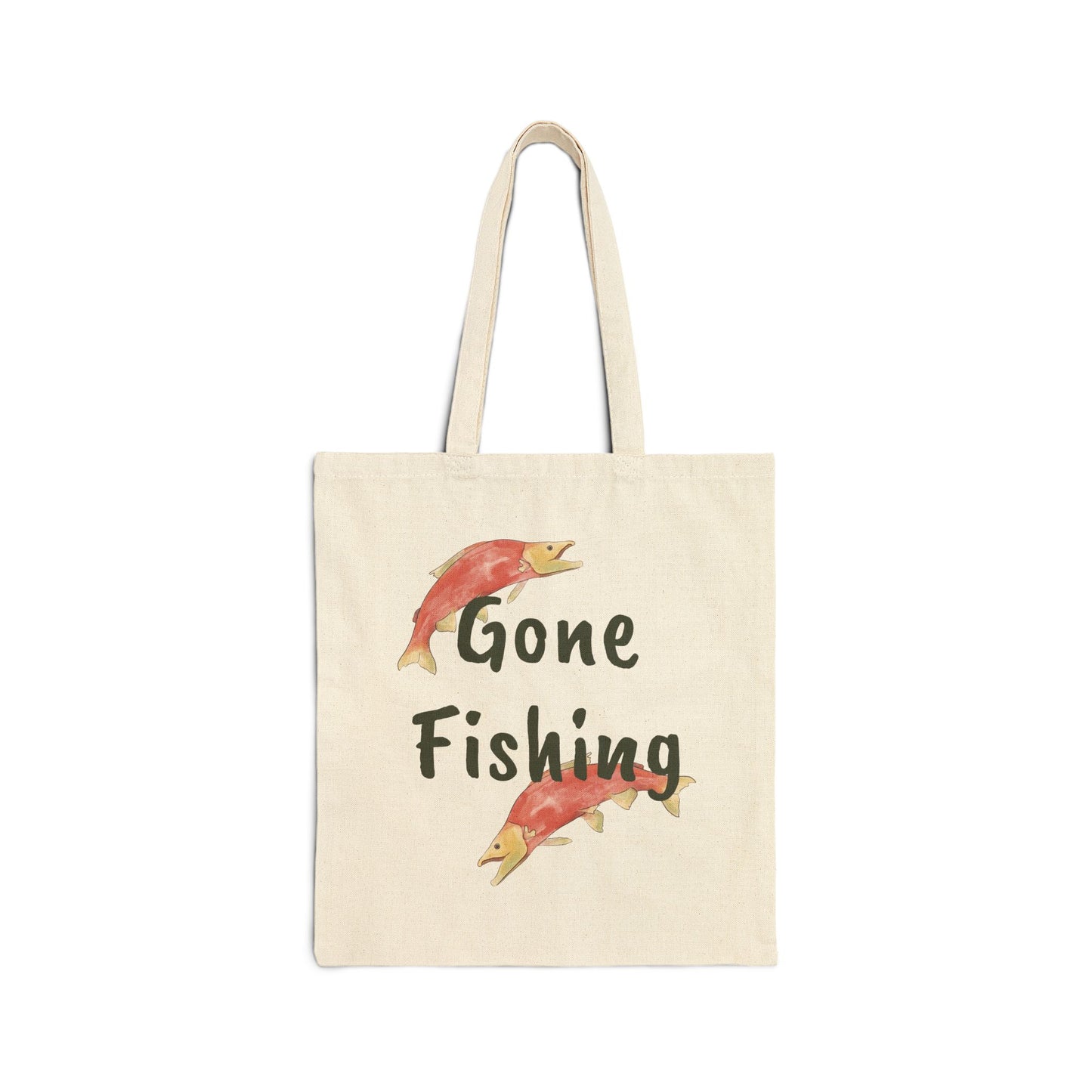 Canvas Tote Bag - Bear Fishing Illustration