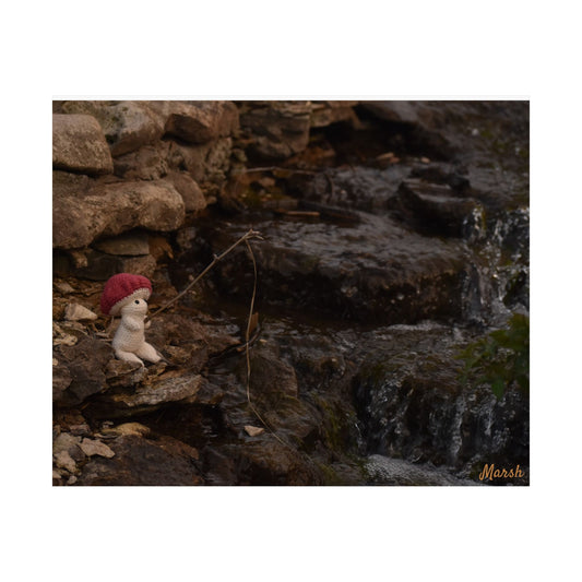 Fishing Woolyshroom Satin Poster - Mushroom Fishing by the Falls