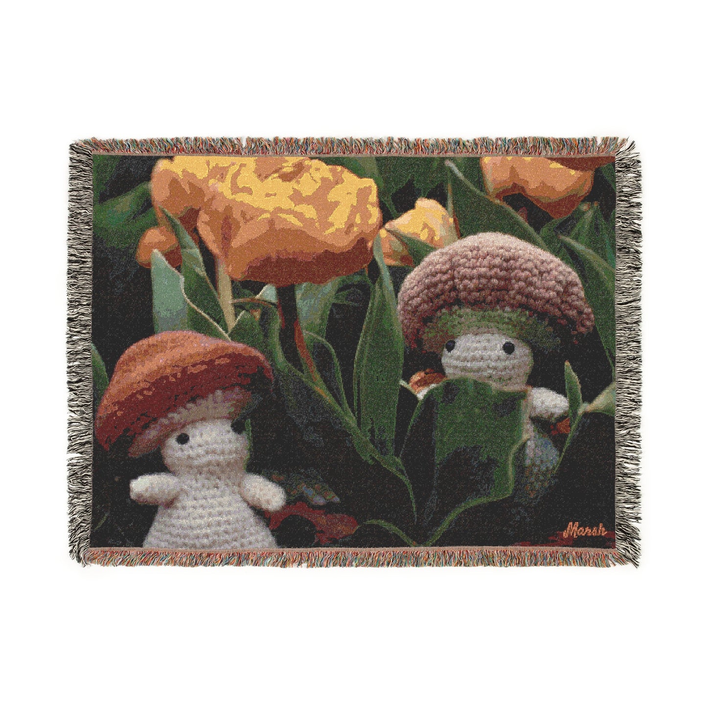 Tulip Tales Woolyshroom Woven Blanket - Cozy Knit for Nature Lovers