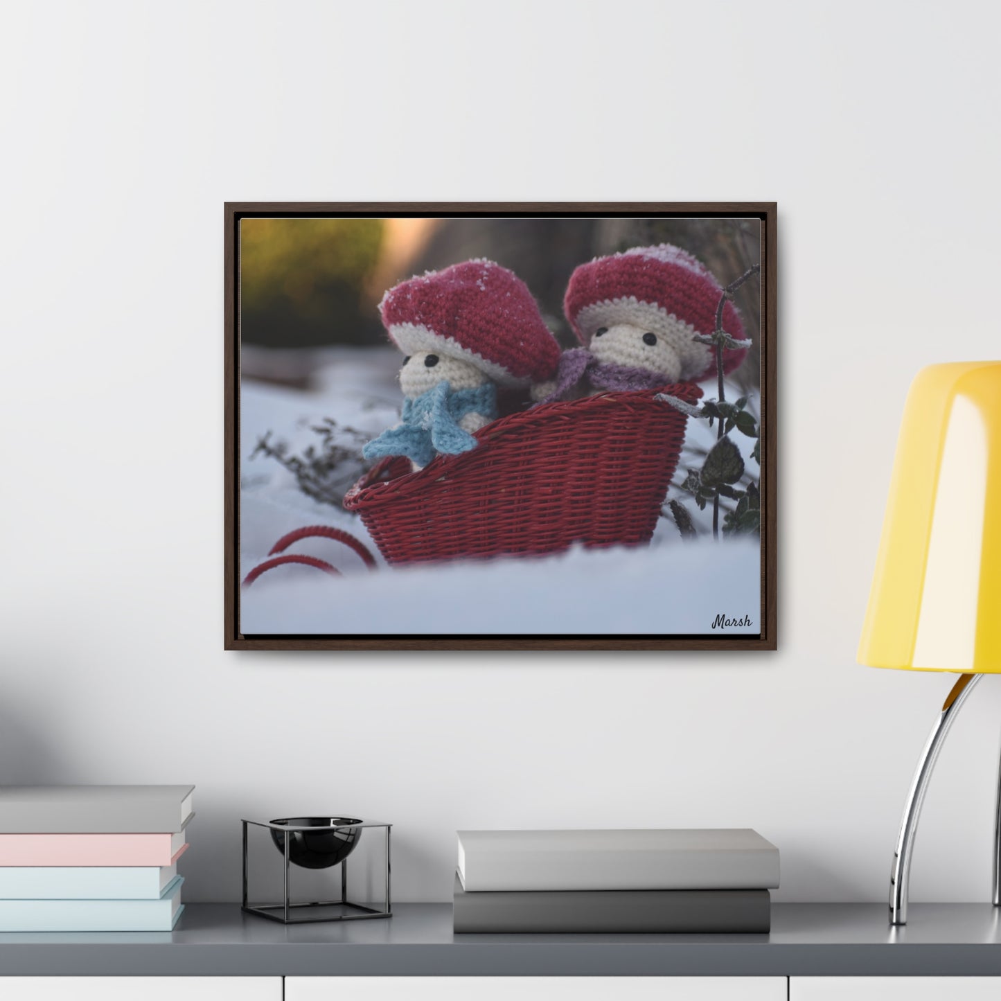 Snowy Slopes Woolyshroom Canvas Wrap - Winter Wonderland Framed Artwork