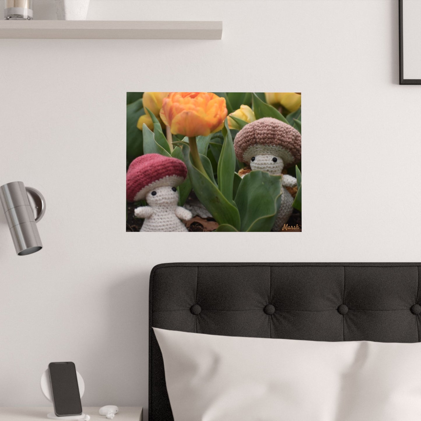 Whimsical Spring Woolyshroom Satin Poster - Charming Nature Art for Cozy Home Decor