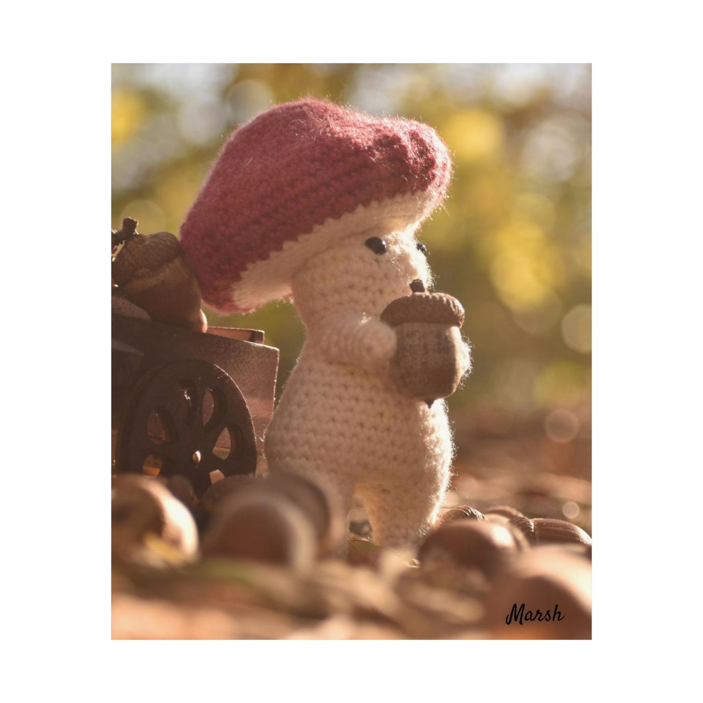 Nature's Treasure Woolyshroom Matte Vertical Poster - Cute Crochet Mushroom Decor for Cozy Spaces