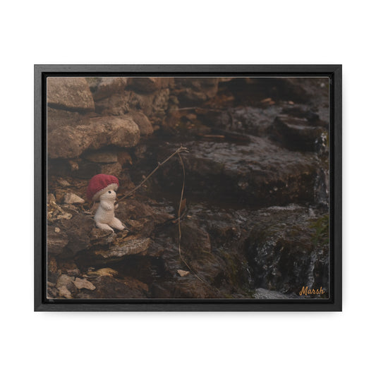 Fishing By The Falls Woolyshroom Canvas Wrap - Charming Fishing Scene