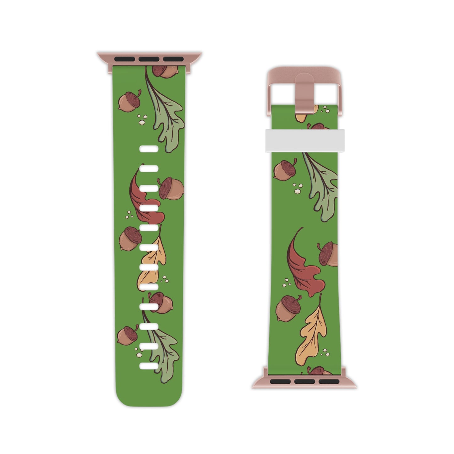 Leaf and Acorn Apple Watch Band - Fall-themed Silicone Strap