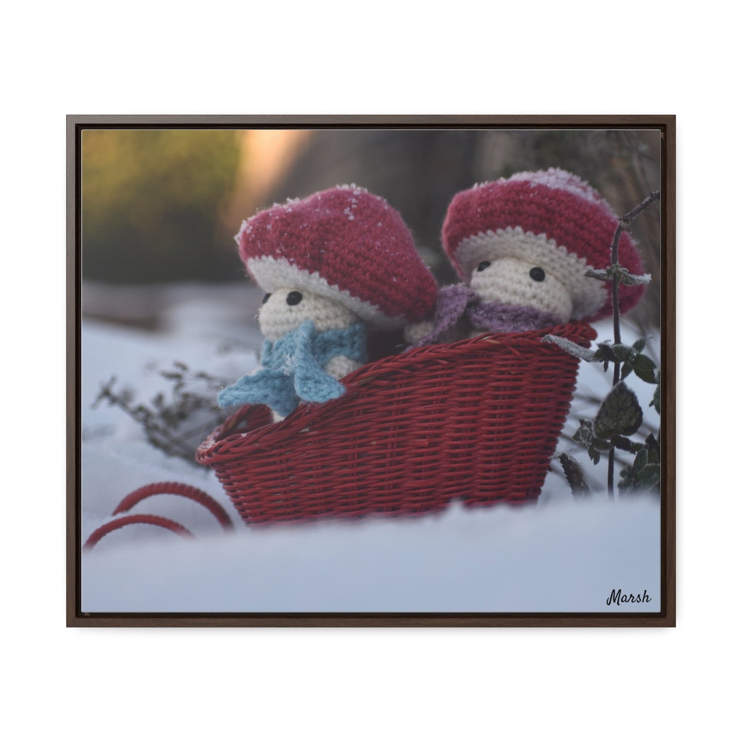 Snowy Slopes Woolyshroom Canvas Wrap - Winter Wonderland Framed Artwork