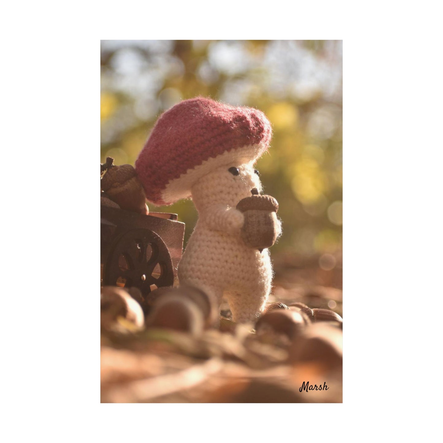 Nature's Treasure Woolyshroom Matte Vertical Poster - Cute Crochet Mushroom Decor for Cozy Spaces