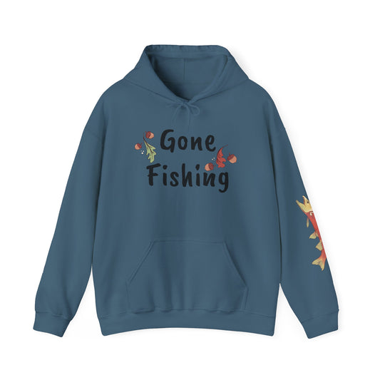 Gone Fishing Bear Hoodie - Cozy Unisex Heavy Blend Sweatshirt