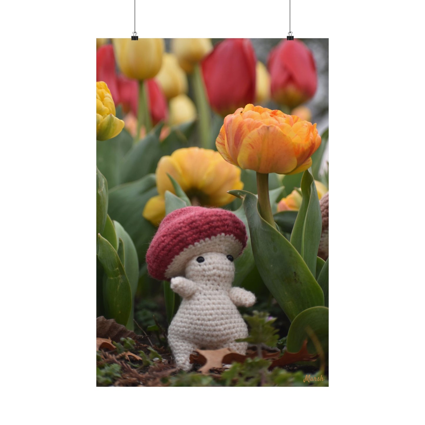 Vertical Poster - Woolyshroom in Tulips Spring Whimsical Nature Design