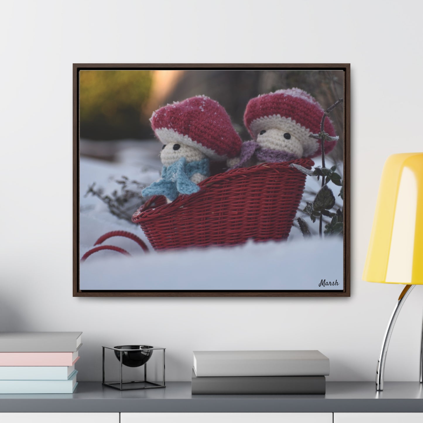 Snowy Slopes Woolyshroom Canvas Wrap - Winter Wonderland Framed Artwork