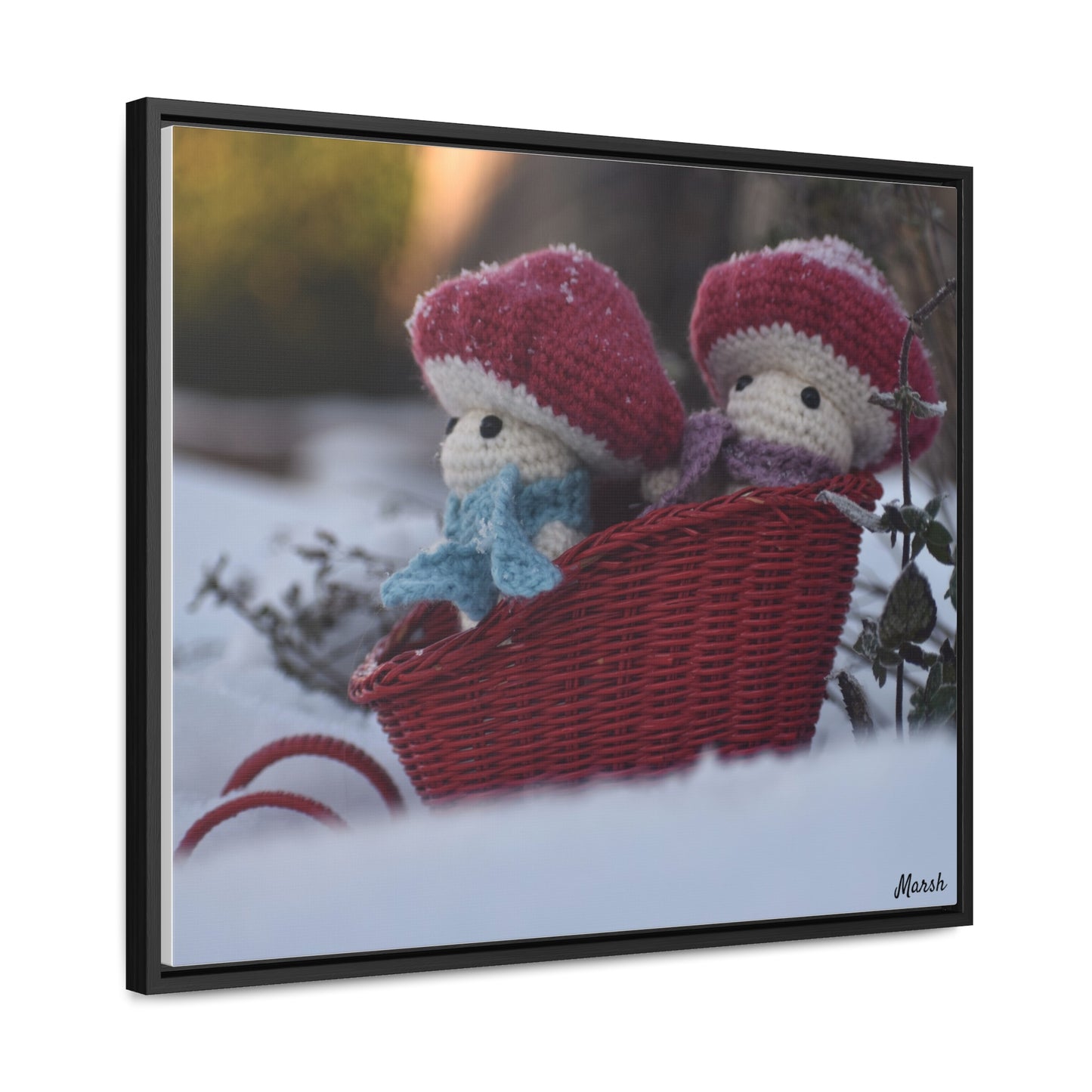 Snowy Slopes Woolyshroom Canvas Wrap - Winter Wonderland Framed Artwork