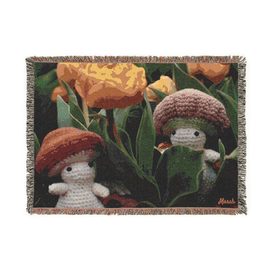 Tulip Tales Woolyshroom Woven Blanket - Cozy Knit for Nature Lovers