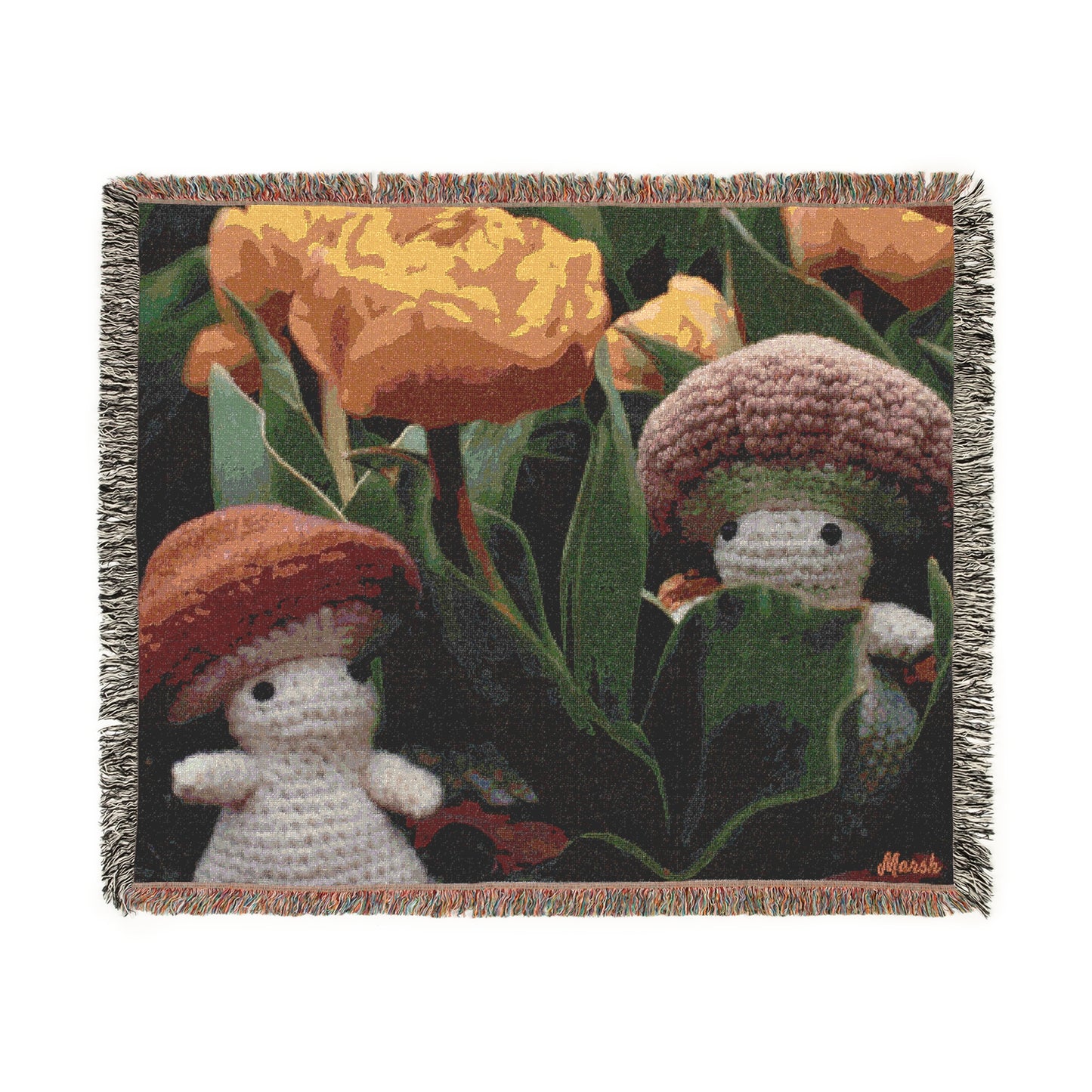 Tulip Tales Woolyshroom Woven Blanket - Cozy Knit for Nature Lovers